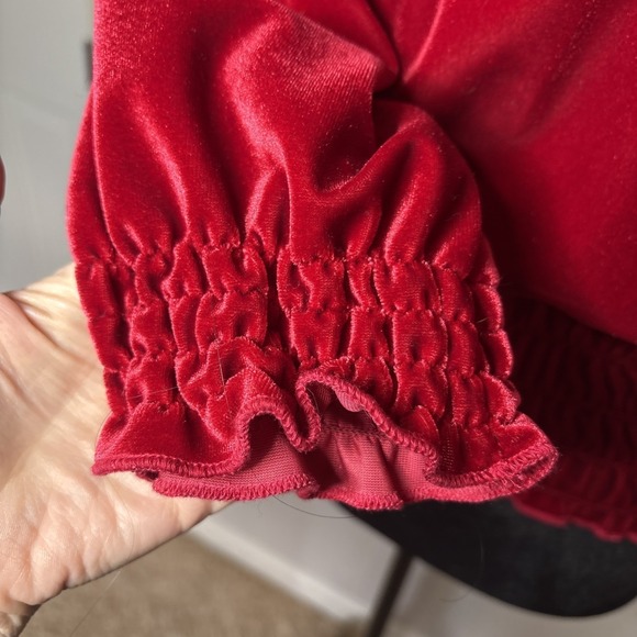 Vince Camuto Smocked Hem Velour Blouse Lipstick Red XS - Picture 5 of 7